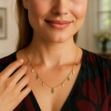 14K Yellow Gold Malachite And MOP Inlay Station Necklace thumbnail 5