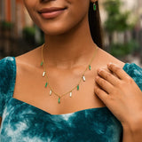 14K Yellow Gold Malachite And MOP Inlay Station Necklace thumbnail 6