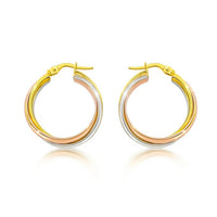14K Tri Color Gold Woven Hoop Earrings