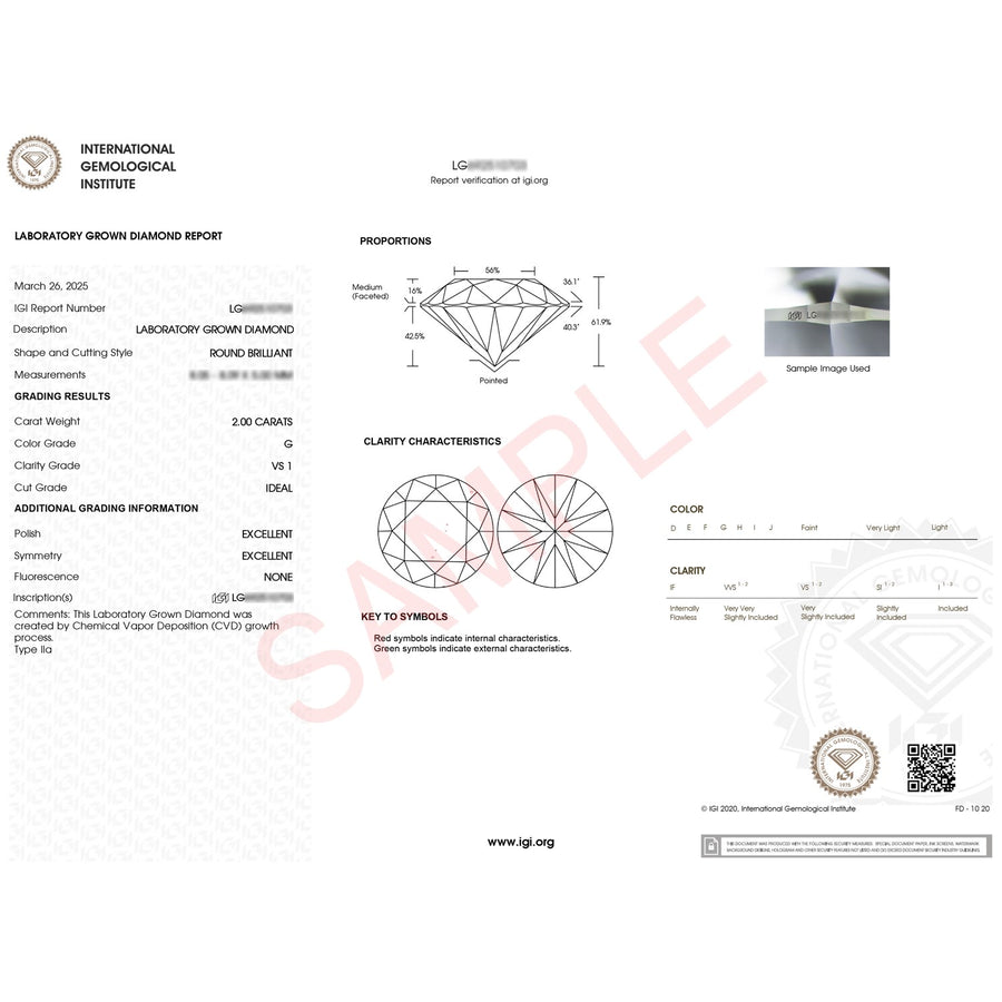 2 Carat Round Lab Grown IGI G/VS1 Diamond Solitaire Ring in 14K White Gold