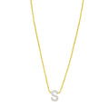 14K yellow gold S initial pendant necklace with one diamond accent stone