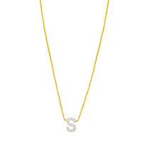 14K Yellow Gold Mini Diamond S Initial Pendant Necklace