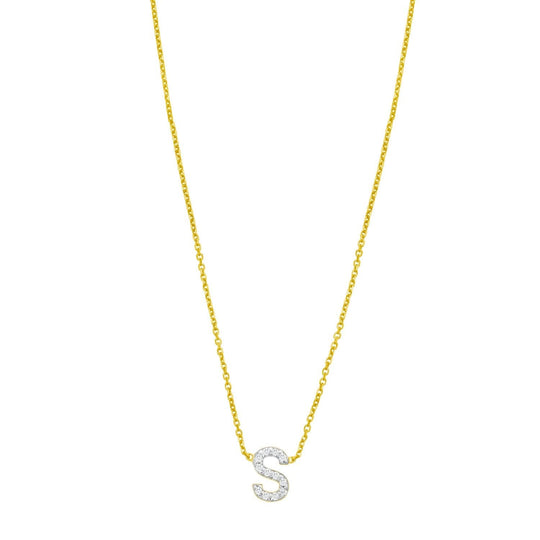 14K Yellow Gold Mini Diamond S Initial Pendant Necklace