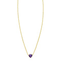 14K yellow gold necklace with heart amethyst stone on a fine chain