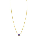 14K yellow gold necklace with heart amethyst stone on a fine chain thumbnail 1
