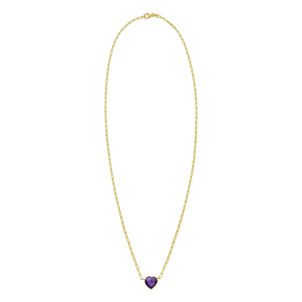 14K Yellow Gold Amethyst Heart Necklace (1.50 mm)