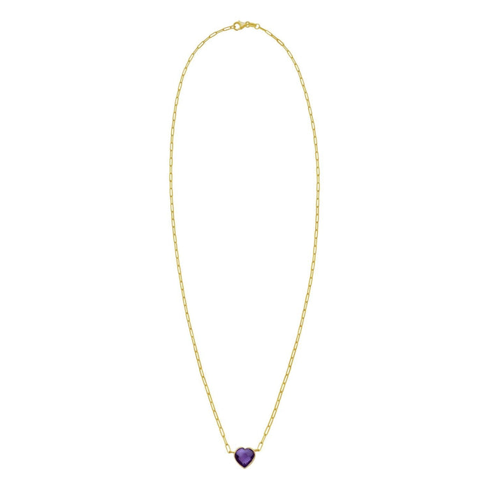 14K Yellow Gold Amethyst Heart Necklace (1.50 mm)