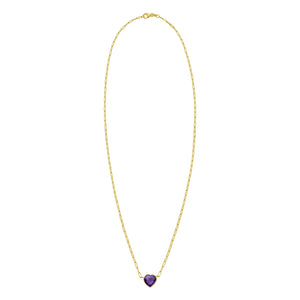 14K Yellow Gold Amethyst Heart Necklace (1.50 mm)