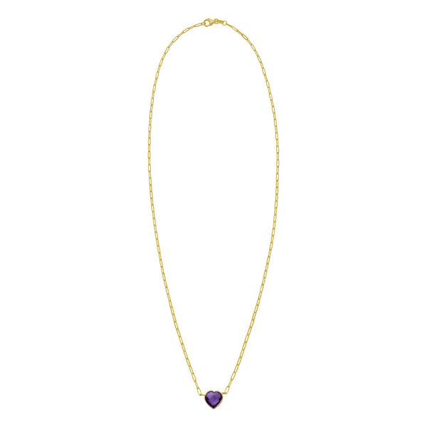 14K Yellow Gold Amethyst Heart Necklace (1.50 mm)