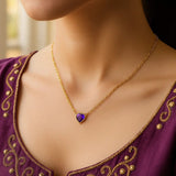 14K Yellow Gold Amethyst Heart Necklace (1.50 mm) thumbnail 3