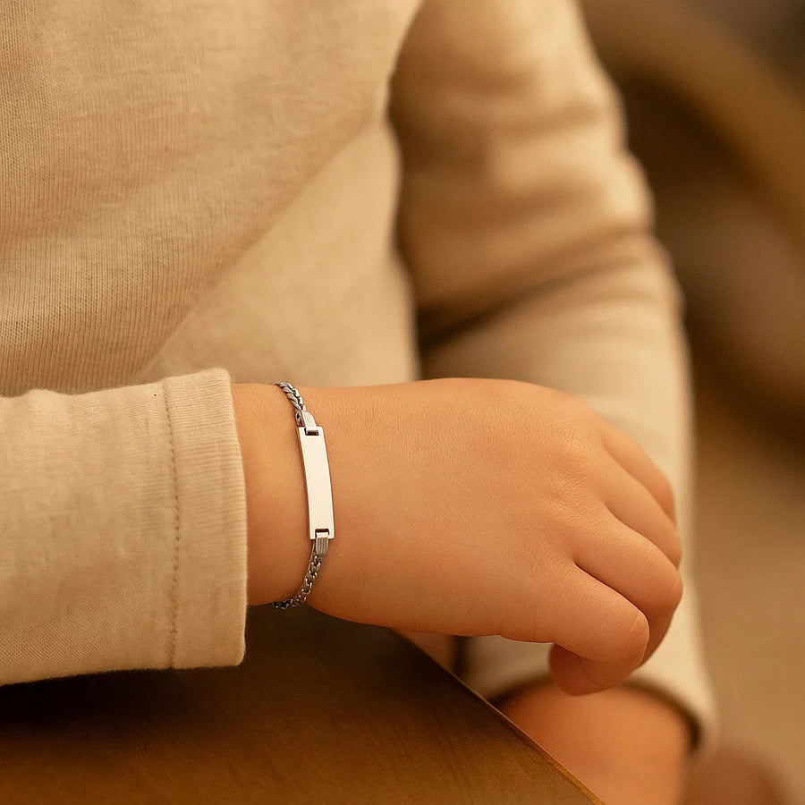 14k White Gold Curb Link Chain Polished Childrens ID Bracelet (3.00 mm)