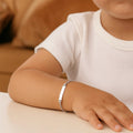 14K white gold curb link children's ID bracelet, 3.00 mm polished chain