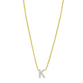 14K yellow gold K initial necklace with mini diamond accent