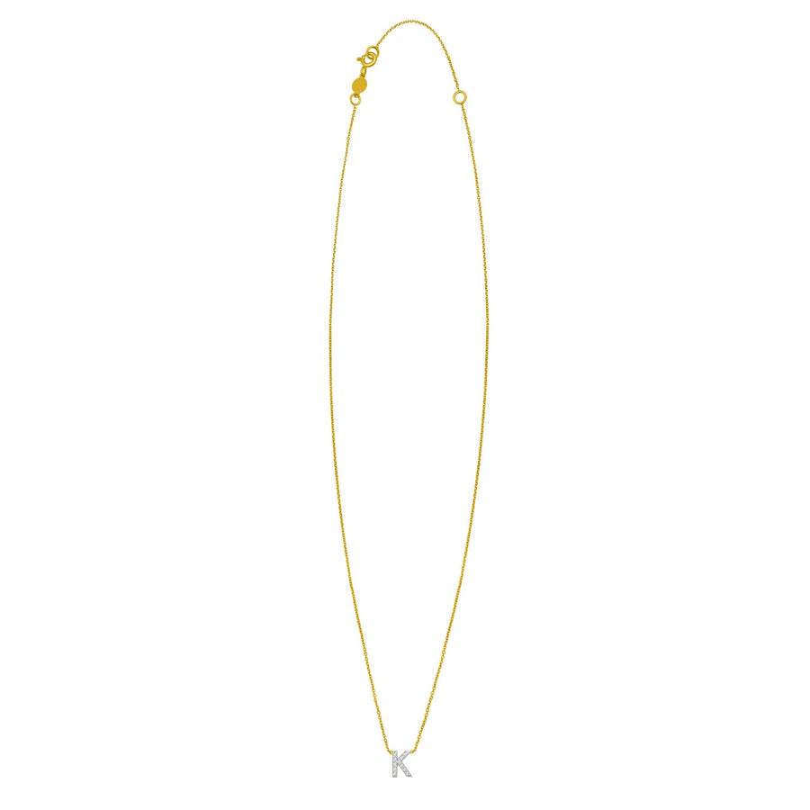 14K Yellow Gold Mini Diamond K Initial Pendant Necklace