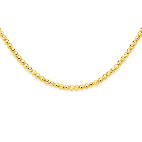 14K yellow gold bead chain necklace with 6mm polished round beads