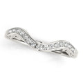 14K white gold curved wedding ring with row of round diamond stones