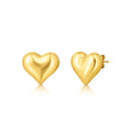 14K yellow gold heart puffed stud earrings, pair