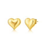 14K yellow gold heart puffed stud earrings, pair thumbnail 1