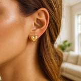 14K Yellow Gold Puffed Heart Stud Earrings thumbnail 2