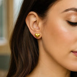 14K Yellow Gold Puffed Heart Stud Earrings thumbnail 3