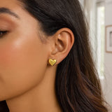14K Yellow Gold Puffed Heart Stud Earrings thumbnail 4