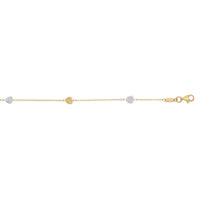 14k Two-Toned Yellow and White Gold Anklet with Textured Hearts