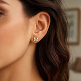 14K Yellow Gold Yours Truly Initial M Stud Earrings thumbnail 3