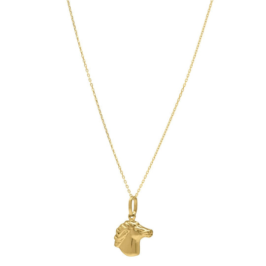 14K yellow gold horse profile pendant necklace, medium size