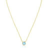 14k Yellow Gold 17 inch Necklace with Cushion Blue Topaz