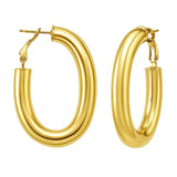 14K yellow gold oval omega hoop earrings with polished finish thumbnail 1
