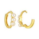 14k Yellow Gold Pearl Huggie Earrings thumbnail 2