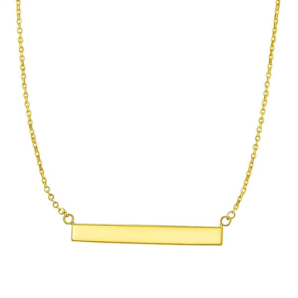 14k Yellow Gold Chain Necklace with a Shiny Flat Bar