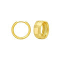 14K yellow gold checkerboard patterned hoop earrings with faceted texture