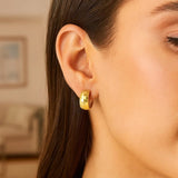 14K Yellow Gold Checkerboard Patterned Hoop Earrings thumbnail 2