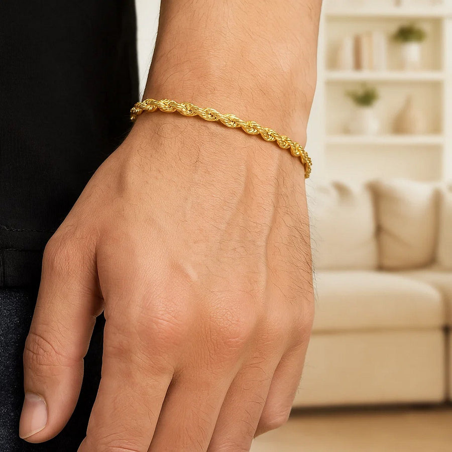 10k Yellow Gold Solid Diamond Cut Rope Bracelet (3.50 mm)
