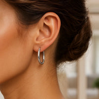 Sterling Silver Rhodium Plated Polished Look Hoop Earrings (25mm)