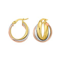 14K tri-color gold woven trinity hoop earrings with polished braided band