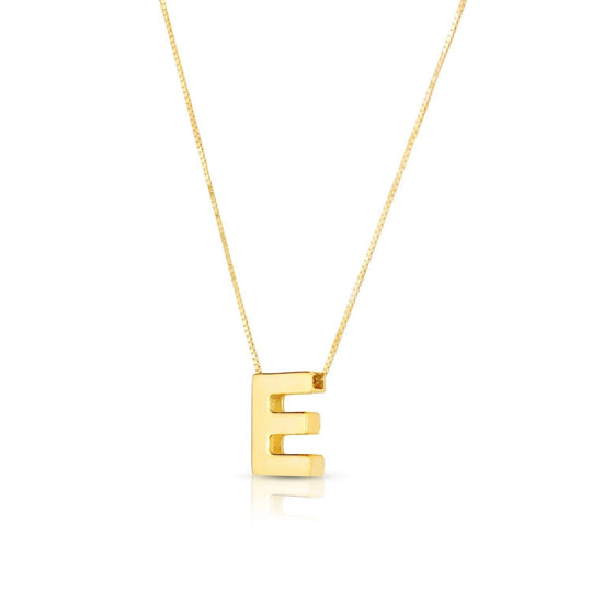 14K yellow gold block letter initial E pendant necklace