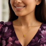 14K Yellow Gold Yours Truly Block Letter Initial E Necklace thumbnail 3