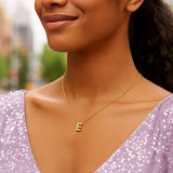 14K Yellow Gold Yours Truly Block Letter Initial E Necklace thumbnail 4