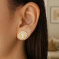 14K two-tone gold round religious medal post earrings, 8mm