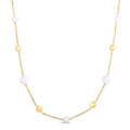 14K yellow gold necklace with pear pearl stations on a tin cup chain