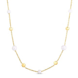 14K yellow gold necklace with pear pearl stations on a tin cup chain thumbnail 1