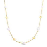 14K Yellow Gold Pearl Bead Tin Cup Station Necklace