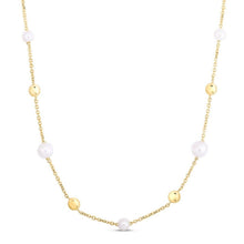 14K Yellow Gold Pearl Bead Tin Cup Station Necklace