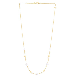 14K Yellow Gold Pearl Bead Tin Cup Station Necklace