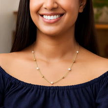 14K Yellow Gold Pearl Bead Tin Cup Station Necklace