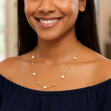 14K Yellow Gold Pearl Bead Tin Cup Station Necklace