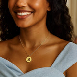 14K Yellow Gold Disc Initial S Pendant thumbnail 2