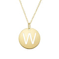 14K yellow gold disc initial W pendant with cut-out letter and fixed bail